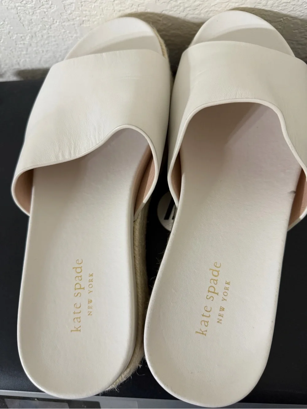 Kate Spade Zia espadrilles platform slide sandals cream leather size 9.5